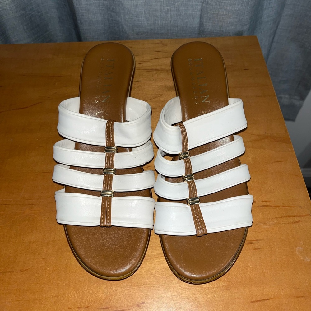 White/Tan Wedged Sandals Size 9.5